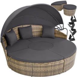 tectake Santorini Nature Sun Lounger with Shade Canopy - Size: 136 x 171 x 175cm - Brown - Wilko - thumbnail 3