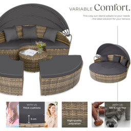 tectake Santorini Nature Sun Lounger with Shade Canopy - Size: 136 x 171 x 175cm - Brown - Wilko - thumbnail 4