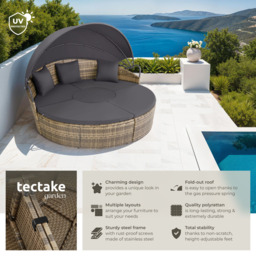 tectake Santorini Nature Sun Lounger with Shade Canopy - Size: 136 x 171 x 175cm - Brown - Wilko - thumbnail 7