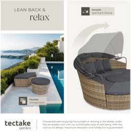 tectake Santorini Nature Sun Lounger with Shade Canopy - Size: 136 x 171 x 175cm - Brown - Wilko - thumbnail 5