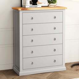 Cabinet Bits Loreo 5 Drawer Grey Chrome Knob Chest of Drawers - Wilko