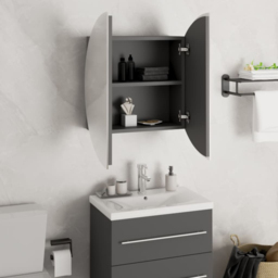 vidaXL 2 Door Grey Round LED Mirror Bathroom Cabinet - Size: 47 x 47 x 17.5cm - Wilko - thumbnail 5
