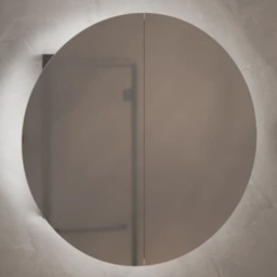 vidaXL 2 Door Grey Round LED Mirror Bathroom Cabinet - Size: 47 x 47 x 17.5cm - Wilko