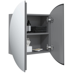 vidaXL 2 Door Grey Round LED Mirror Bathroom Cabinet - Size: 47 x 47 x 17.5cm - Wilko - thumbnail 4
