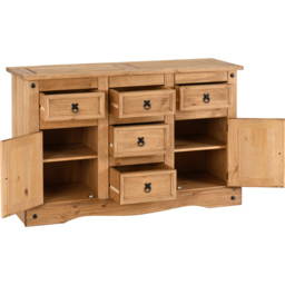 Seconique Corona 2 Door 5 Drawer Distressed Waxed Pine Sideboard - Size: 44 x 132 x 84cm - Brown - Wilko - thumbnail 5