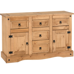 Seconique Corona 2 Door 5 Drawer Distressed Waxed Pine Sideboard - Size: 44 x 132 x 84cm - Brown - Wilko - thumbnail 3