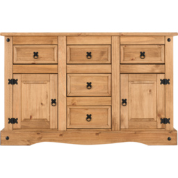 Seconique Corona 2 Door 5 Drawer Distressed Waxed Pine Sideboard - Size: 44 x 132 x 84cm - Brown - Wilko - thumbnail 4