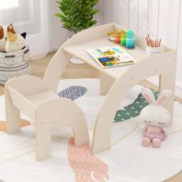 Costway White Wooded Toddler Kids Desk Set - Size: 60 x 59 x 50cm - Wilko