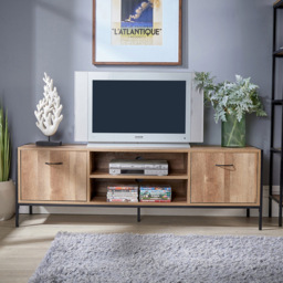 Home Source Oakmere 2 Door 2 Shelf Black and Oak Effect TV Unit - Size: 49 x 40 x 150cm - Brown - Wilko - thumbnail 6