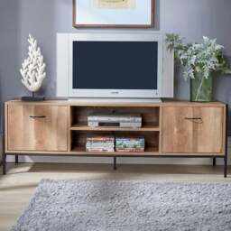 Home Source Oakmere 2 Door 2 Shelf Black and Oak Effect TV Unit - Size: 49 x 40 x 150cm - Brown - Wilko - thumbnail 1