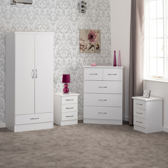 Seconique Nevada White 4 Piece Bedroom Furniture Set - Size: 2 Door - Wilko - image 1