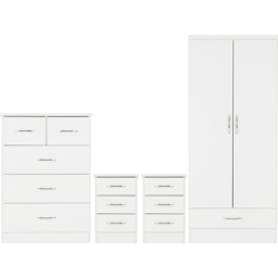 Seconique Nevada White 4 Piece Bedroom Furniture Set - Size: 2 Door - Wilko - thumbnail 3