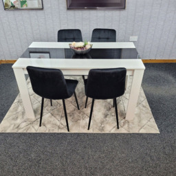 Portland Velvet and Wood 4 Seater Dining Set White and Black - White Black - Wilko - thumbnail 5