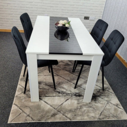 Portland Velvet and Wood 4 Seater Dining Set White and Black - White Black - Wilko - thumbnail 7