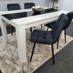 Portland Velvet and Wood 4 Seater Dining Set White and Black - White Black - Wilko - thumbnail 3