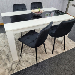Portland Velvet and Wood 4 Seater Dining Set White and Black - White Black - Wilko - thumbnail 6