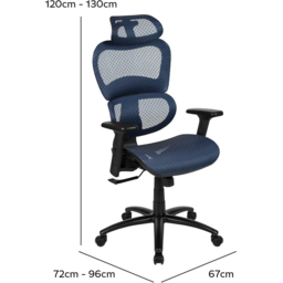FWStyle Blue High Back Mesh Ergonomic Office Chair - Size: 131 x 71 x 71cm - Wilko - thumbnail 7