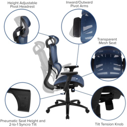 FWStyle Blue High Back Mesh Ergonomic Office Chair - Size: 131 x 71 x 71cm - Wilko - thumbnail 6