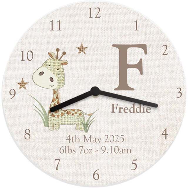 Personalised Memento Hessian Giraffe Shabby Chic Large Wooden Clock - Size: 2.5 x 2.5 x 0.4cm - White - Wilko - image 1
