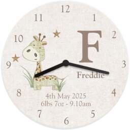 Personalised Memento Hessian Giraffe Shabby Chic Large Wooden Clock - Size: 2.5 x 2.5 x 0.4cm - White - Wilko - thumbnail 1