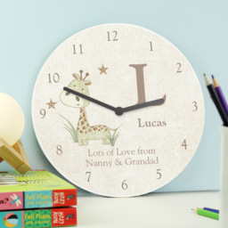 Personalised Memento Hessian Giraffe Shabby Chic Large Wooden Clock - Size: 2.5 x 2.5 x 0.4cm - White - Wilko - thumbnail 4