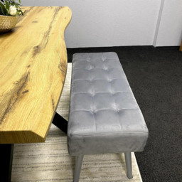 Kosy Koala 4 Seater Wood and Velvet Dining Table Set with Bench Grey - Brown - Wilko - thumbnail 4