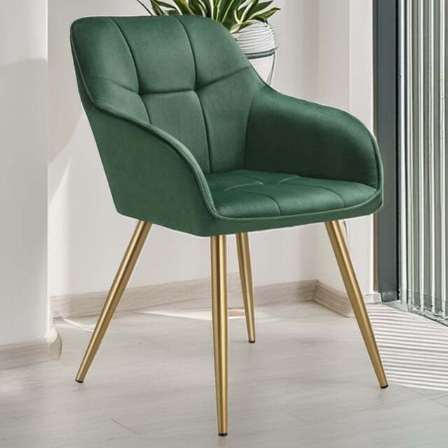 tectake Marilyn Set of 4 Dark Green and Gold Quilted Velvet Chair - Size: Single - Wilko - image 1