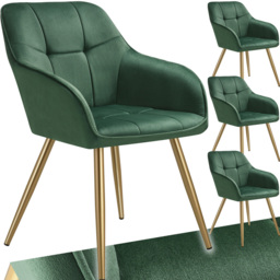 tectake Marilyn Set of 4 Dark Green and Gold Quilted Velvet Chair - Size: Single - Wilko - thumbnail 3