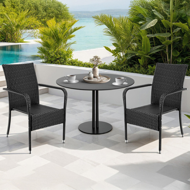 tectake Girona Set of 2 Black Polyrattan Stackable Garden Chair - Size: 90 x 58 x 67cm - Wilko - image 1