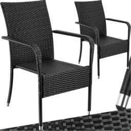 tectake Girona Set of 2 Black Polyrattan Stackable Garden Chair - Size: 90 x 58 x 67cm - Wilko - thumbnail 3