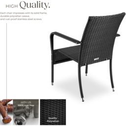 tectake Girona Set of 2 Black Polyrattan Stackable Garden Chair - Size: 90 x 58 x 67cm - Wilko - thumbnail 4