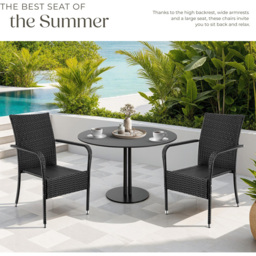 tectake Girona Set of 2 Black Polyrattan Stackable Garden Chair - Size: 90 x 58 x 67cm - Wilko - thumbnail 6