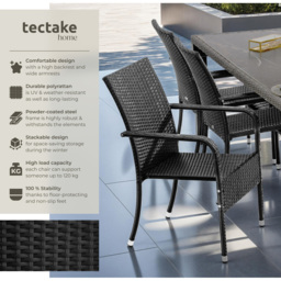 tectake Girona Set of 2 Black Polyrattan Stackable Garden Chair - Size: 90 x 58 x 67cm - Wilko - thumbnail 7