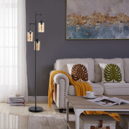 Costway Amber Glass Shade 3 Head Hanging Floor Lamp - Size: 56 x 39 x 28cm - Black - Wilko - thumbnail 3