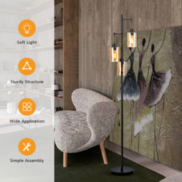 Costway Amber Glass Shade 3 Head Hanging Floor Lamp - Size: 56 x 39 x 28cm - Black - Wilko - thumbnail 7