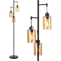 Costway Amber Glass Shade 3 Head Hanging Floor Lamp - Size: 56 x 39 x 28cm - Black - Wilko - thumbnail 5