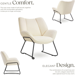 tectake Kjeld Cream Boucle Armchair - Size: Single - White - Wilko - thumbnail 4