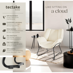 tectake Kjeld Cream Boucle Armchair - Size: Single - White - Wilko - thumbnail 6