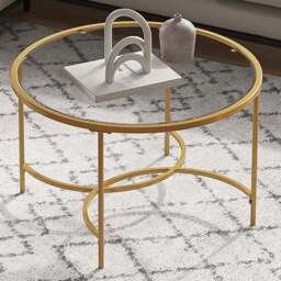 Living and Home Gold Modern Round Tempered Glass Coffee Table - Size: 43 x 80 x 80cm - Clear - Wilko - thumbnail 1