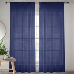 Tyrone Textiles Crystal Navy Plain Sheer Voile Panel Curtain 145 x 137cm - Size: 137 x 145 x 1cm - Blue - Wilko - thumbnail 1