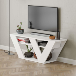 Decortie Pipralla 2 Shelf White Modern TV Unit - Size: 40 x 110 x 30cm - Wilko - thumbnail 5