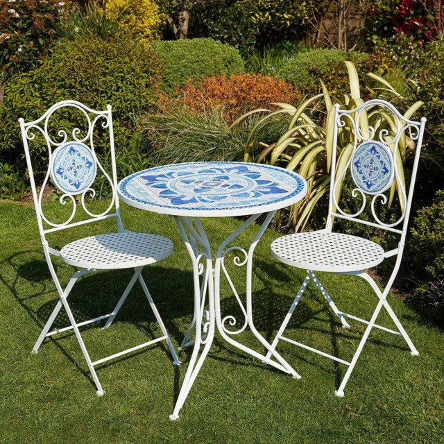 Home Source Fenton 2 Seater White Mosaic Outdoor Bistro Set - Wilko - image 1