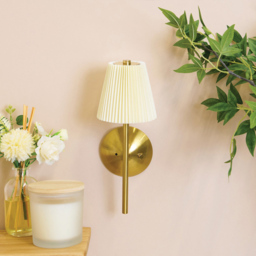Battery Operated Pleated Wall Light Cream and Gold - Wilko - thumbnail 6