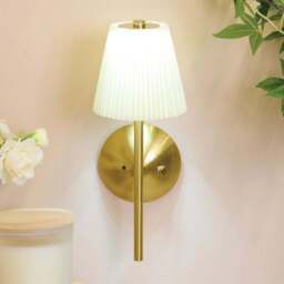 Battery Operated Pleated Wall Light Cream and Gold - Wilko - thumbnail 1