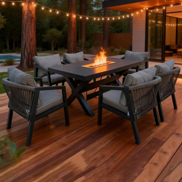 Furniture One 6 Seater Grey Aluminium Firepit Garden Dining Set - Wilko - image 1