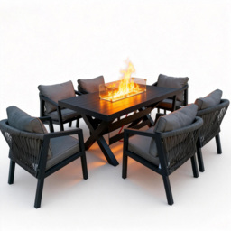 Furniture One 6 Seater Grey Aluminium Firepit Garden Dining Set - Wilko - thumbnail 3