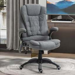 Portland Grey Linen Swivel Massage Recliner Office Chair - Size: 67 x 74 x 116cm - Wilko