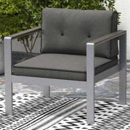 Costway Grey Patio Aluminium Outdoor Sofa Armchair - Size: 75 x 74 x 39cm - Wilko