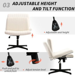 HOMCOM Cream Linen Criss Cross Tilting Office Chair - Size: 86 x 61 x 64cm - Wilko - thumbnail 7