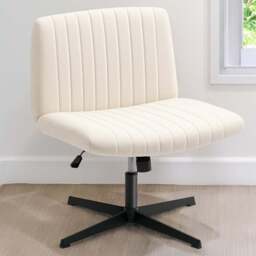 HOMCOM Cream Linen Criss Cross Tilting Office Chair - Size: 86 x 61 x 64cm - Wilko